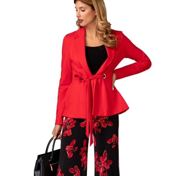 Joseph Ribkoff Red Belted Blazer Jacket SZ 6 Style 193358 - Picture 15 of 17
